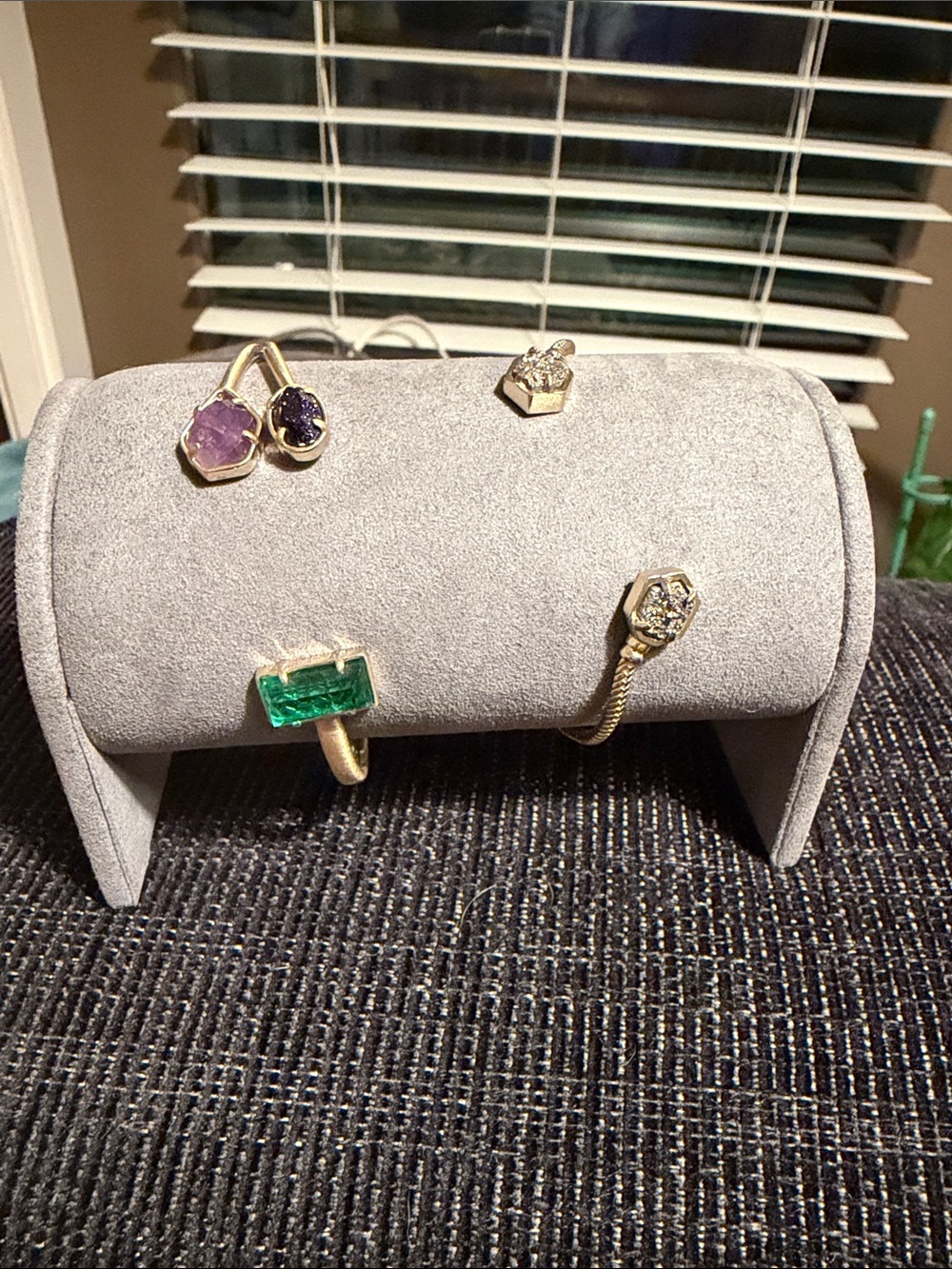 Two Kendra Scott Gold Bracelets Green and Purple Gem Accents / druzy cuff